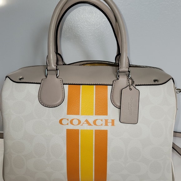 Coach Women's White and Orange Stripe Bag - Picture 2 of 9